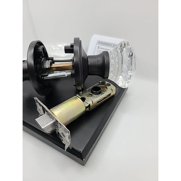 Elegant Oil Bronze Black Diamond Glass Door Knob Set with Plate - Picture 7 of 7